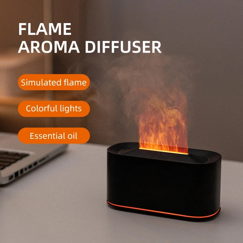 Máquina de aromaterapia con llama, atomización de luz colorida, luz de ambiente de escritorio delicada, adecuada para oficina, dormitorio, sala de estar