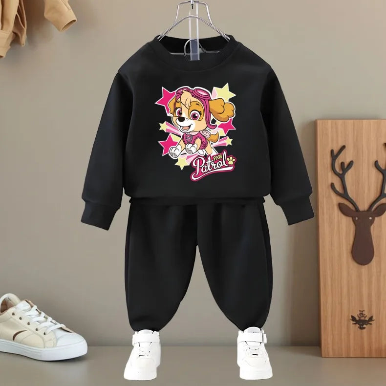 PAW PATROL, sudaderas con capucha y cuello redondo con estampado de dibujos animados para niñas y pantalones largos, conjuntos de dos piezas, sudaderas informales para niños, conjunto de chándal para niños