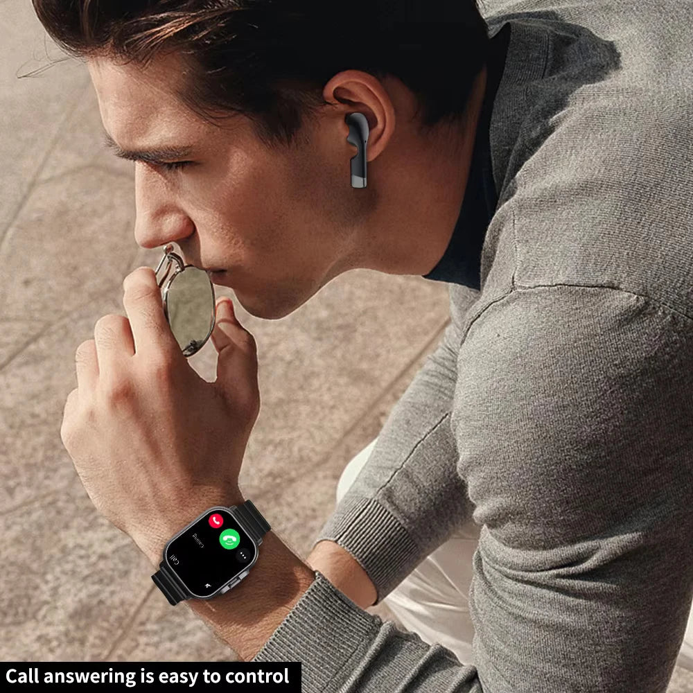 TWS auriculares Smartwatch 2,01 "auriculares 2 en 1 reloj inteligente BT llamada diente azul auriculares relojes ritmo cardíaco deporte Fitness pulsera