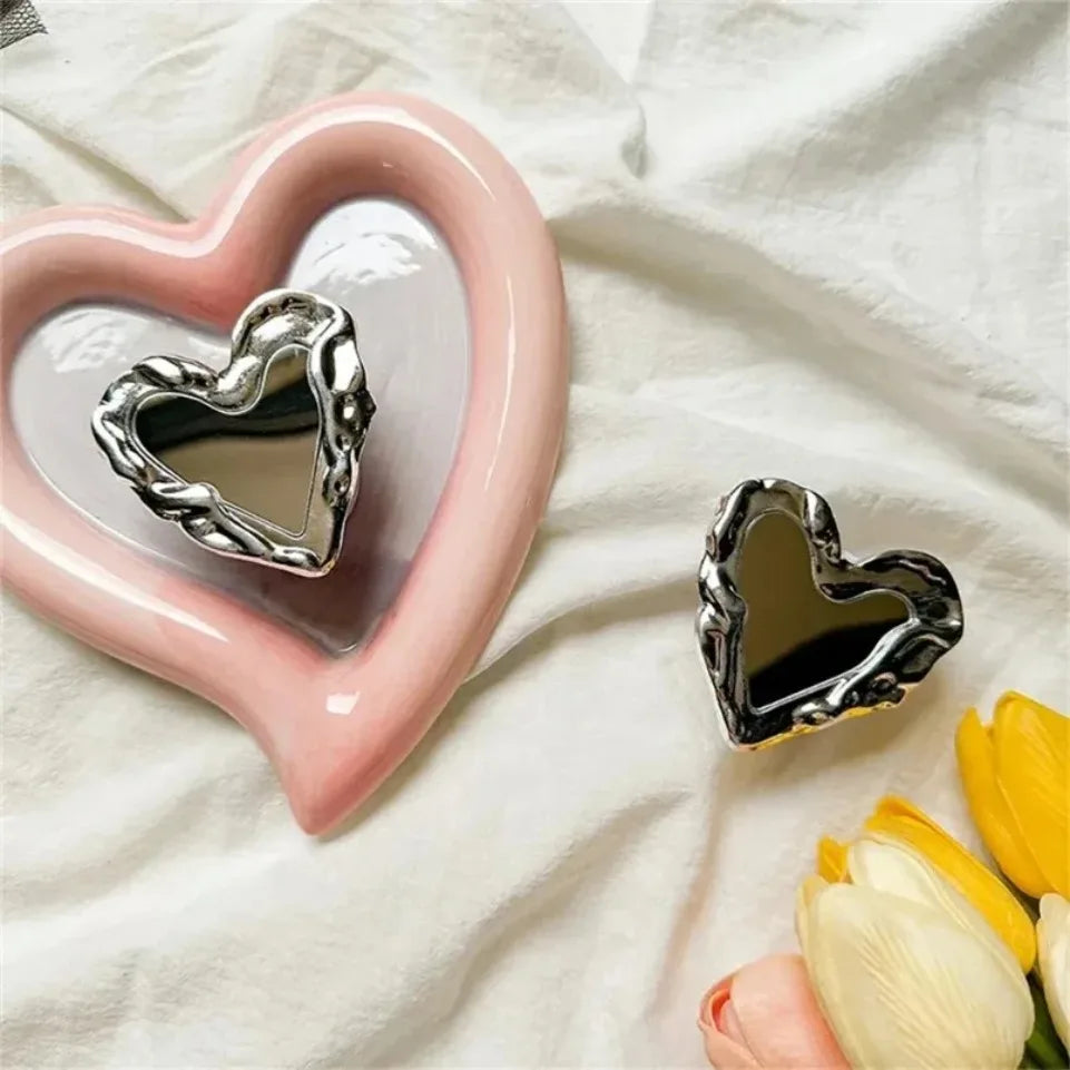 Soporte para Teléfono Móvil, Diseño Coreano, Agarre en Forma de Corazón Plateado, Espejo, Soporte de Lujo para Dedos, Griptok, para iPhone y Samsung