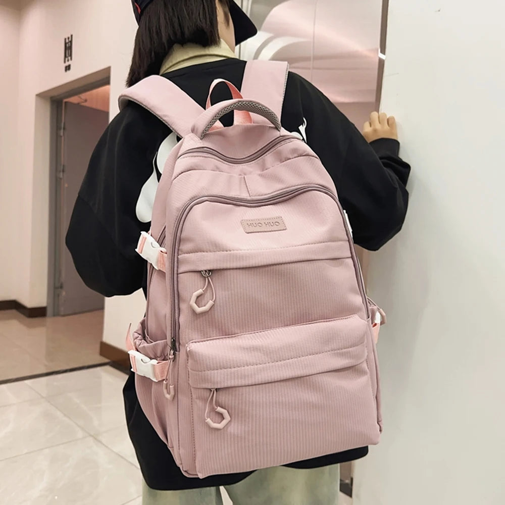 Mochila informal de nailon con múltiples bolsillos, mochila de gran capacidad con puerto de carga USB, bolso duradero para la escuela y el trabajo