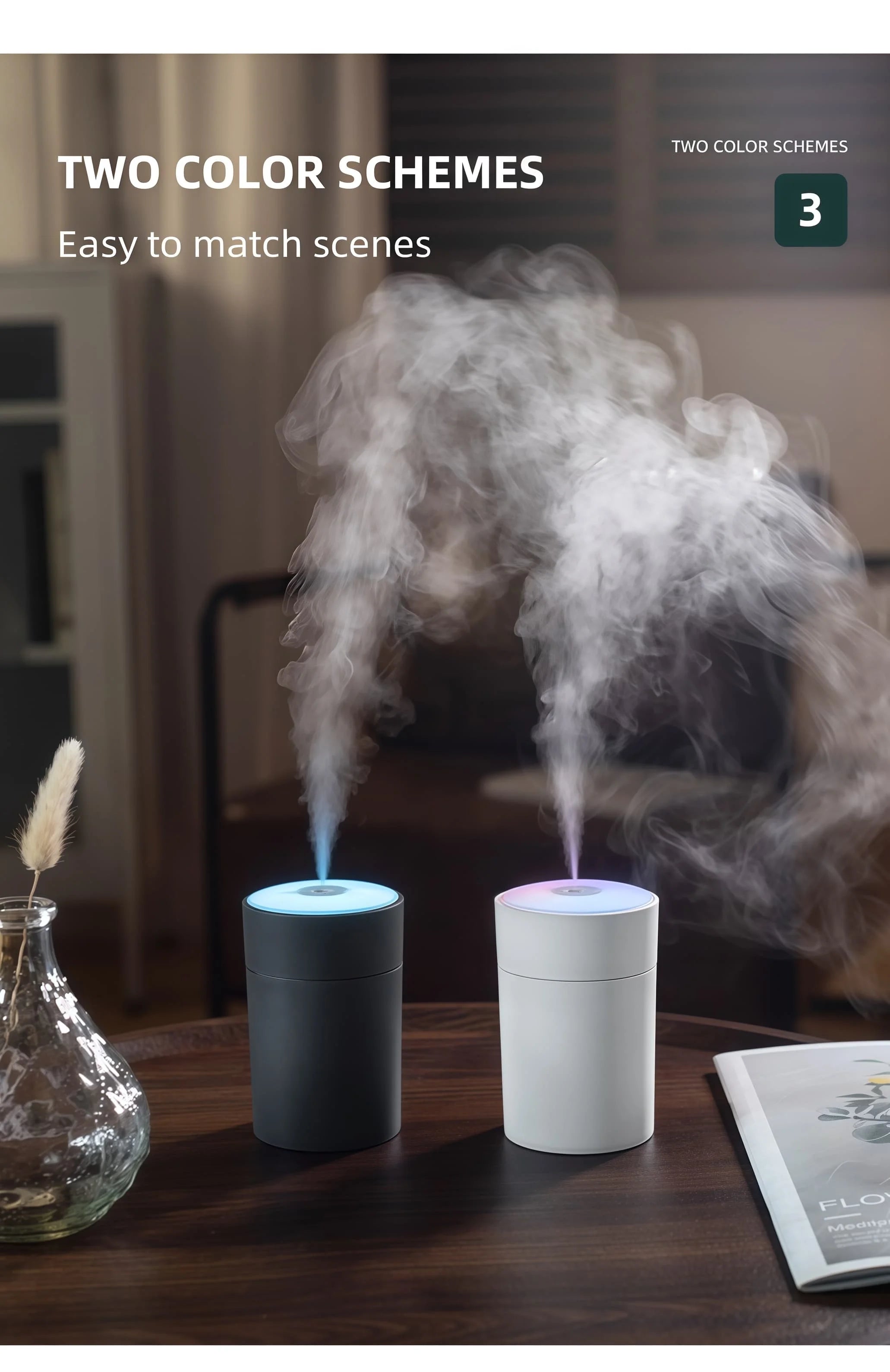 Humidificador ultrasónico USB 200ml con luz LED y difusor de aromas para auto y hogar