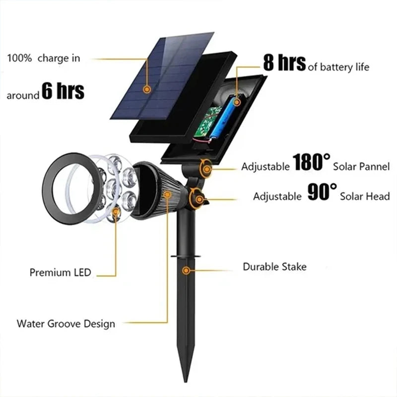 Lámpara Solar de 7 LED Ajustable para Suelo