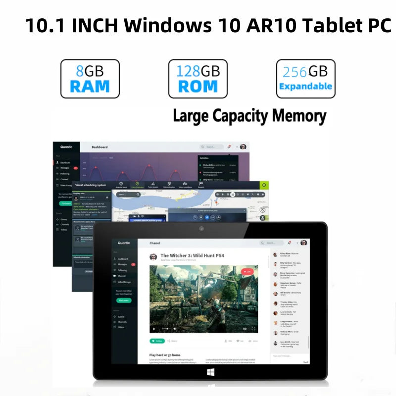 Tablet PC con Windows 10, 8GB de RAM, 128GB de ROM, Pantalla de 10.1 Pulgadas, CPU Intel Atom X5-Z8350 de 64 bits, Resolución de 1920 x 1200 IPS, 1 Puerto USB 3.0, AR10