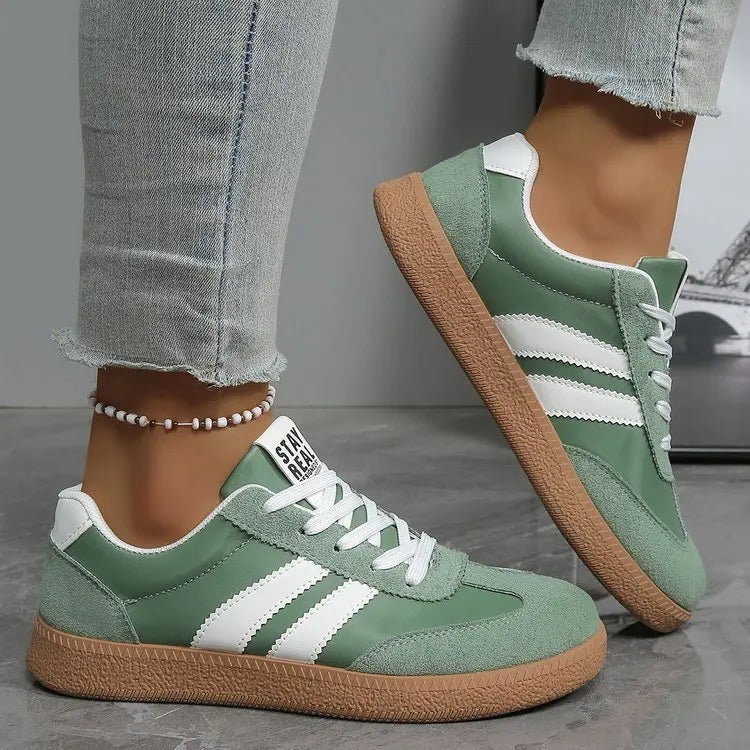 Zapatillas ligeras y cómodas para mujer, zapatos deportivos con cordones a rayas a la moda, zapatillas informales transpirables verdes de talla grande