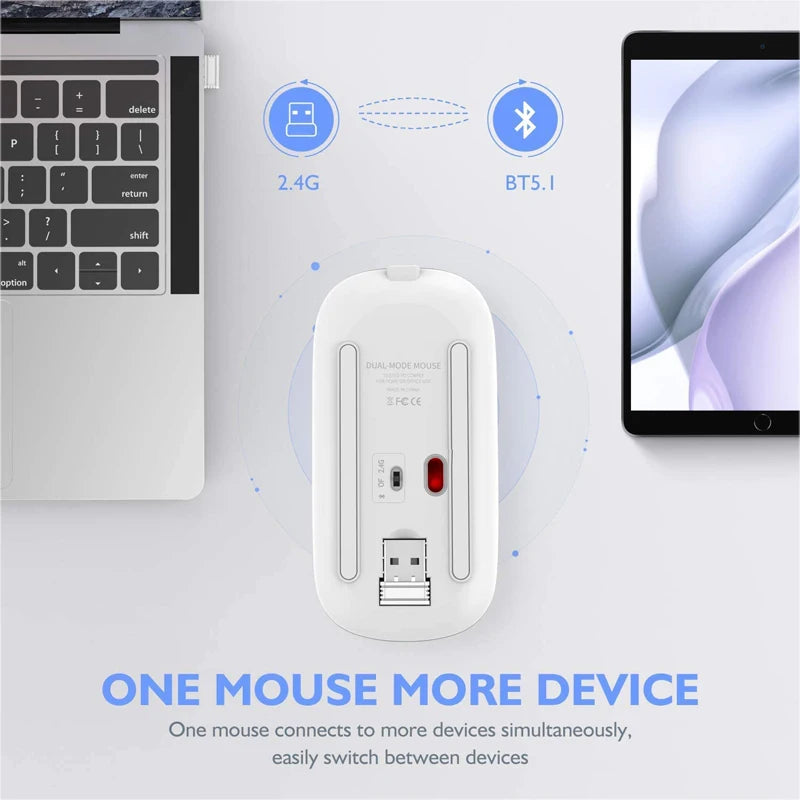 Ratón inalámbrico LED, recargable por USB, compatible con Bluetooth, RGB, silencioso, ergonómico, con retroiluminación, para ordenador portátil, PC y ipad