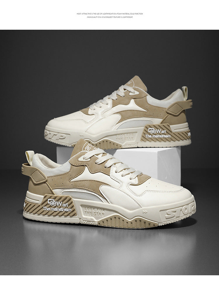 Zapatillas de deporte de otoño para hombre, zapatos de plataforma cómodos, zapatos vulcanizados con cordones de tendencia, Zapatillas informales blancas