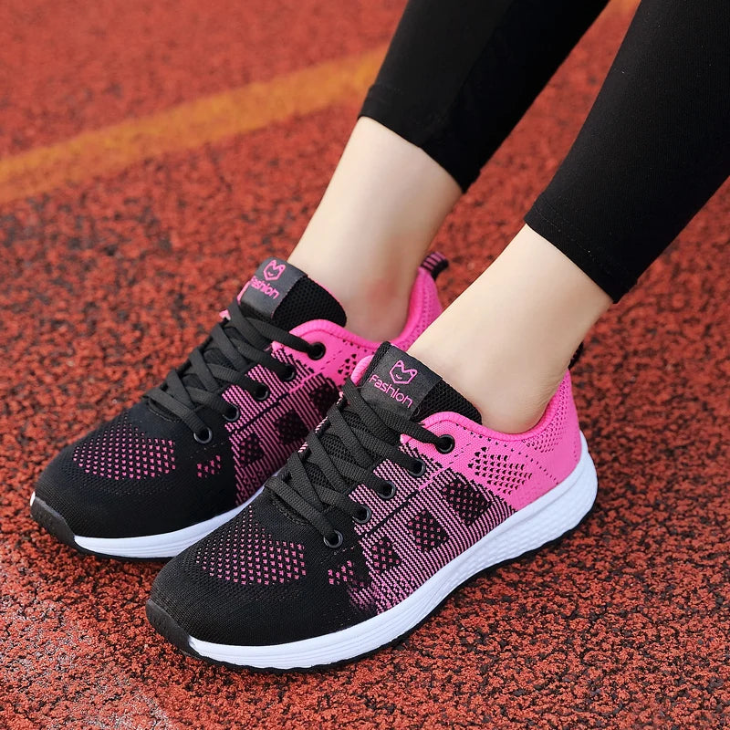 Zapatillas transpirables para correr para mujer, zapatillas deportivas ligeras antideslizantes para mujer, zapatillas suaves para exteriores con cordones, tenis de moda