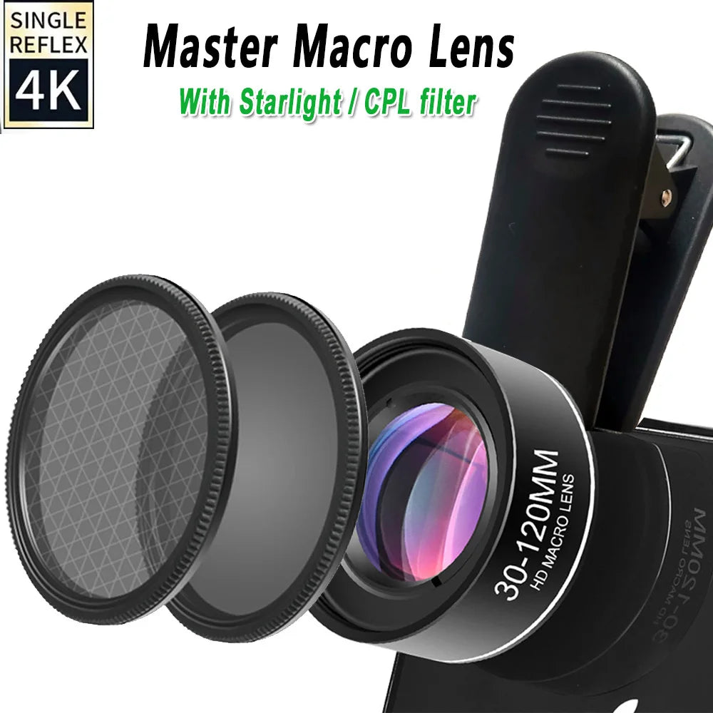 Kit de Lentes para Celular Macro 10x con Filtros CPL y Estrella