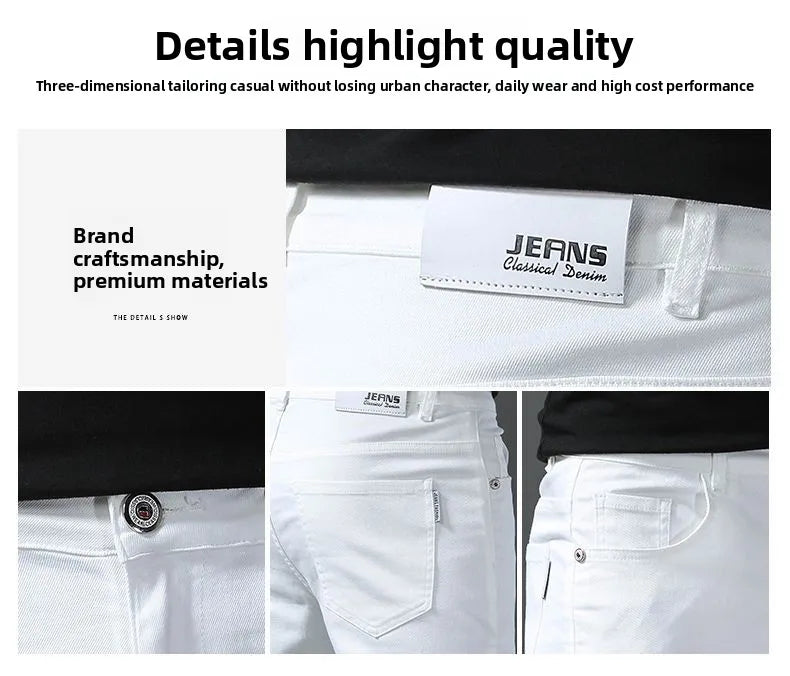 Pantalones Vaqueros Rectos con Cintura Elástica para Hombre, Blancos