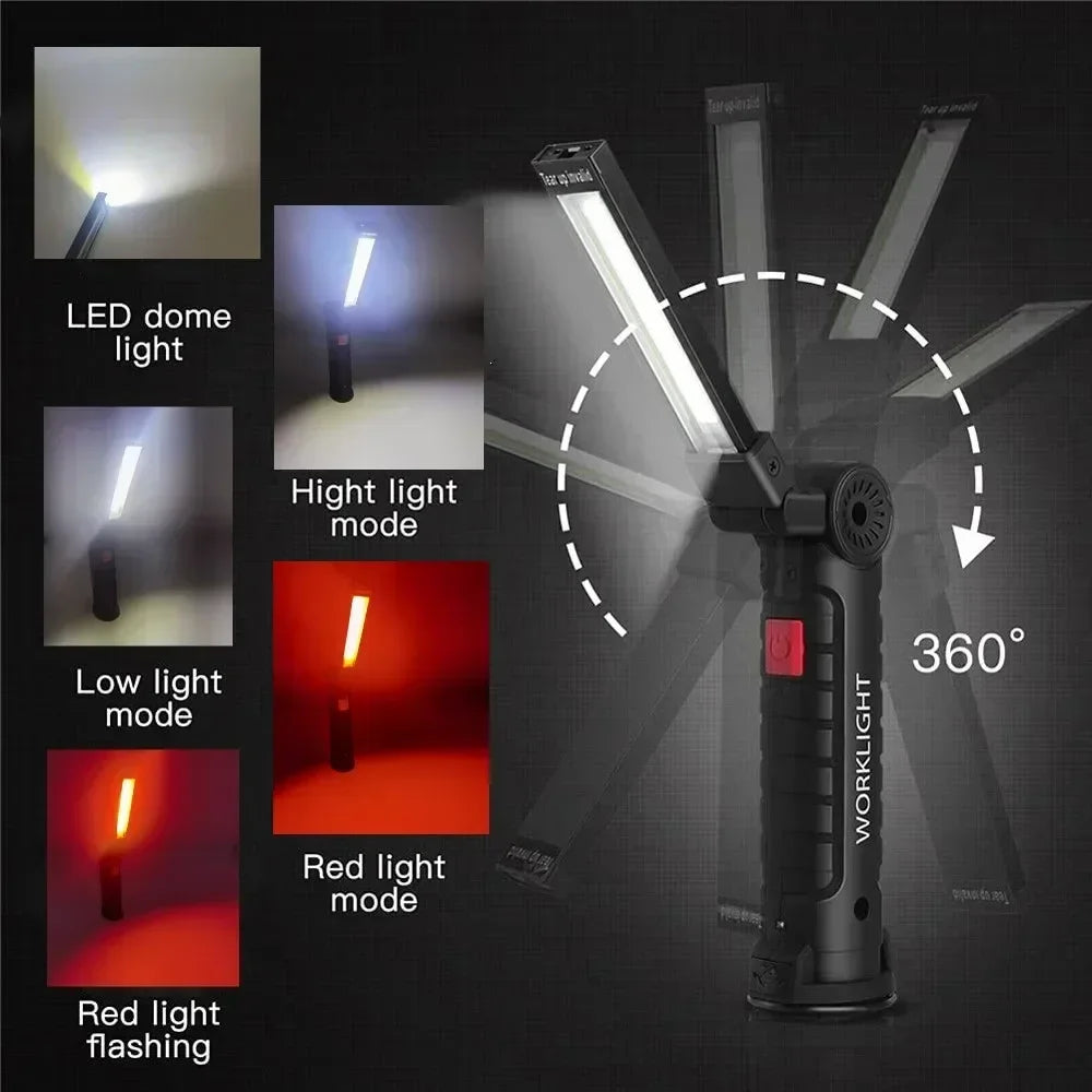 Lámpara de Trabajo LED COB Recargable con Imán y Gancho