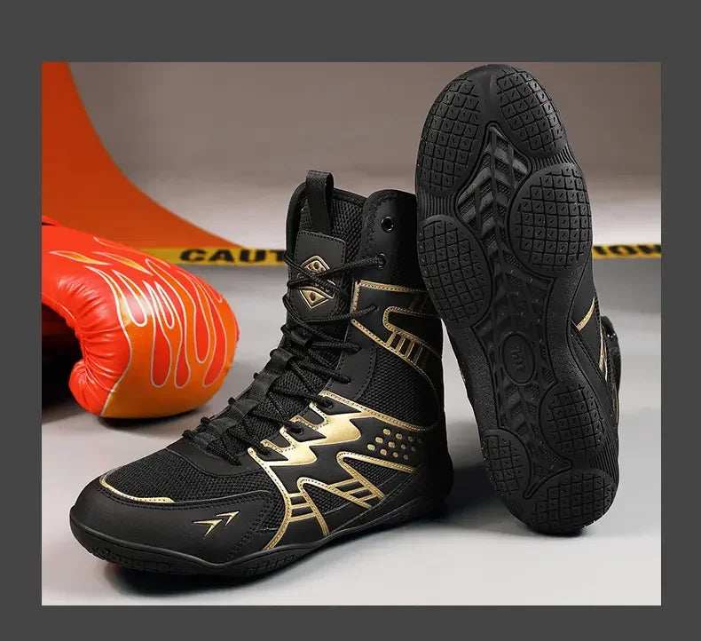 Zapatillas de boxeo y lucha unisex con suela antideslizante y protección del tobillo