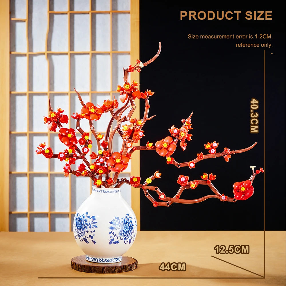 Bloques de Construcción 2 en 1 de Flor de Ciruelo 3040, Modelo MOC DIY, Ramo Decorativo para Escritorio, Regalo Coleccionable para Adultos, Cumpleaños, Festividades