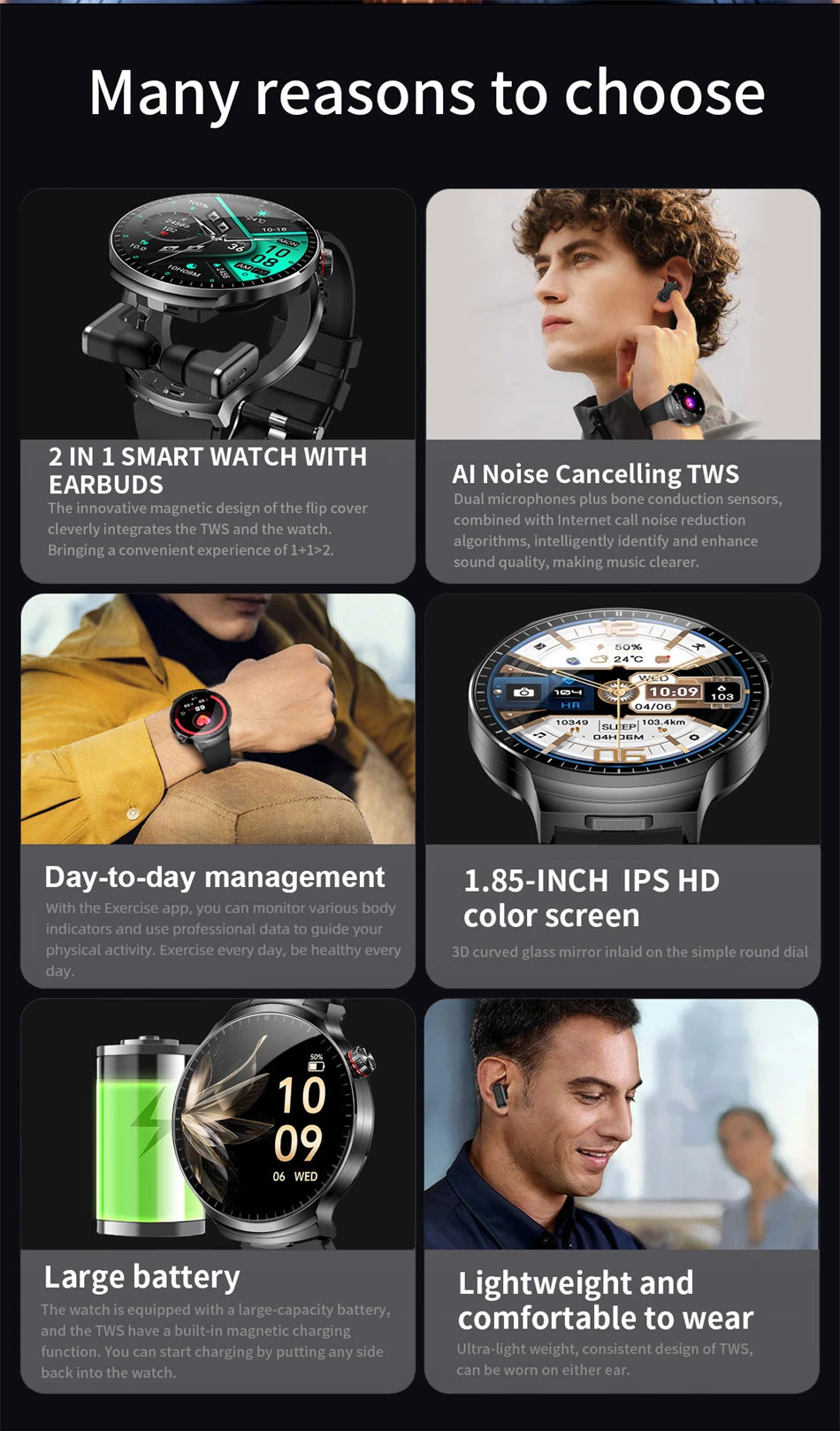 Reloj Inteligente LIGE TWS 2 en 1 con Auriculares