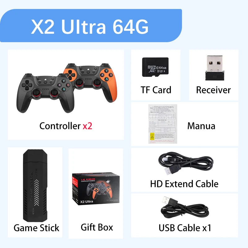 NUEVA Consola de Videojuegos X2 Ultra con Controles Inalámbricos Dobles de 2.4G, 4K HD, 30000 Juegos Retro, Biblioteca de 128G, Regalo de Navidad