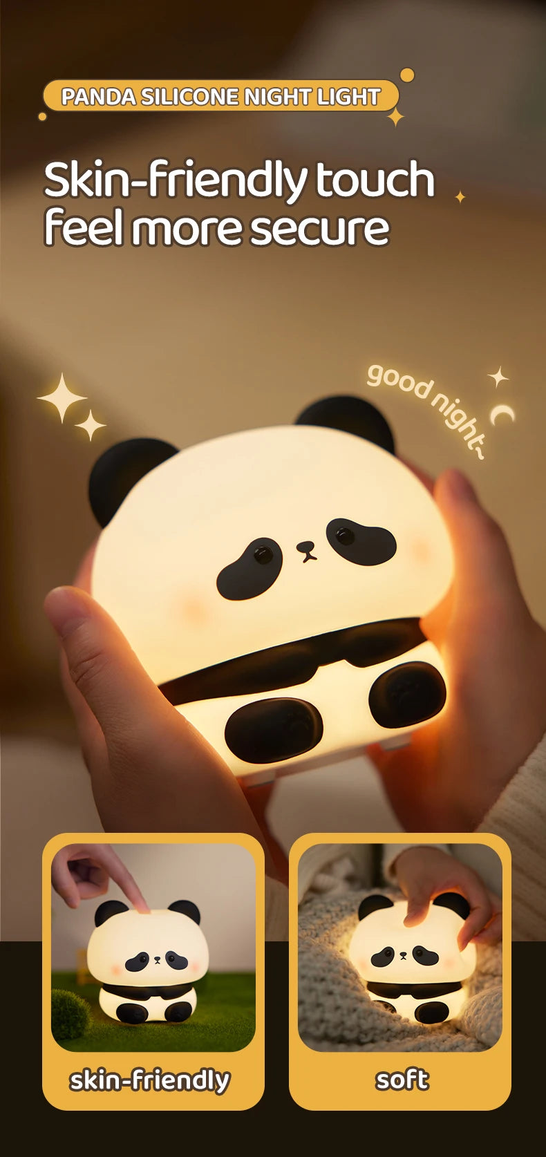 Luz LED nocturna de Panda, bonita luz nocturna de silicona, lámpara de noche táctil recargable por USB, lámpara de sincronización para dormitorio, decoración, regalo para niños