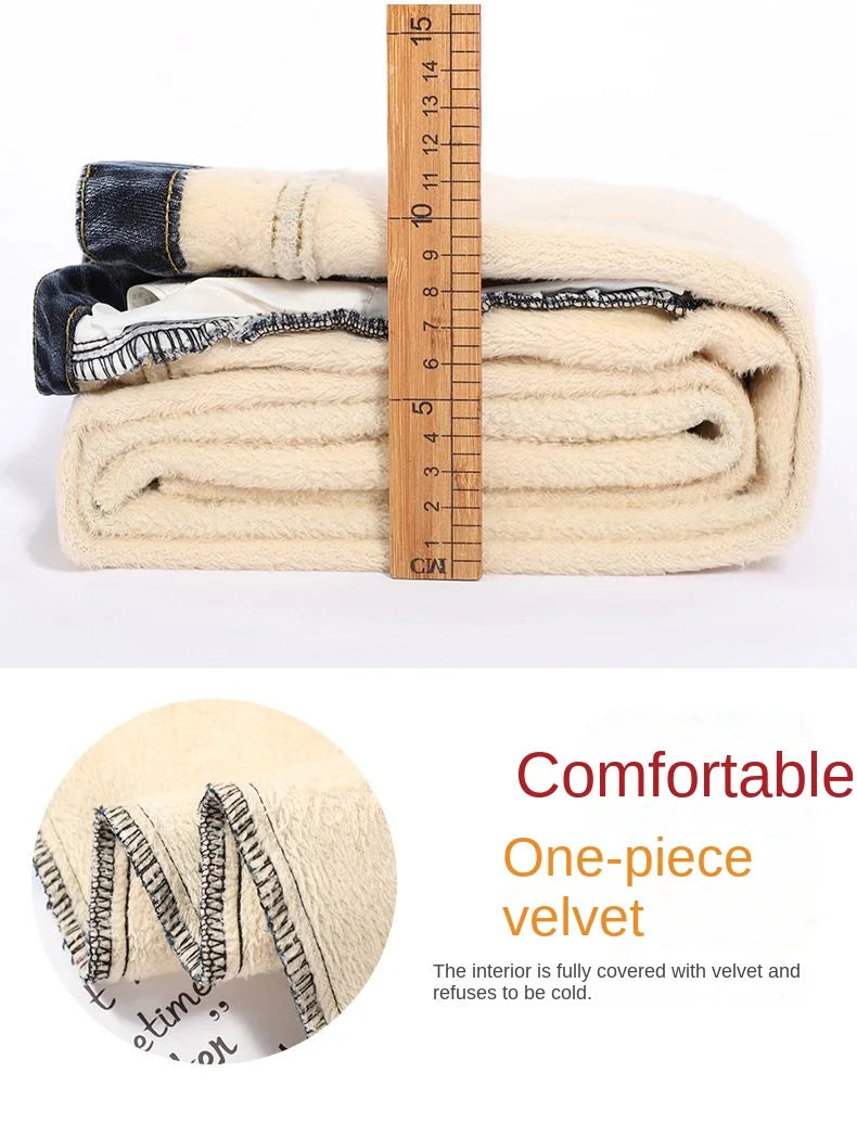 Pantalones Vaqueros Y2K con Forro Polar para Mujer, Cintura Alta, Pierna Recta