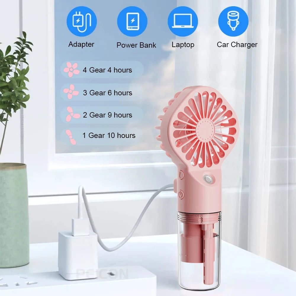 Ventilador de Mano con Rociador de Agua USB