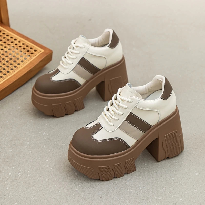 Zapatos de Tacon Alto con Plataforma para Mujer - Cuero con Cordones
