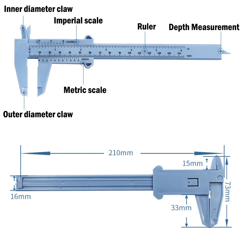 Calibrador Vernier de Plástico 0-150mm de Profundidad