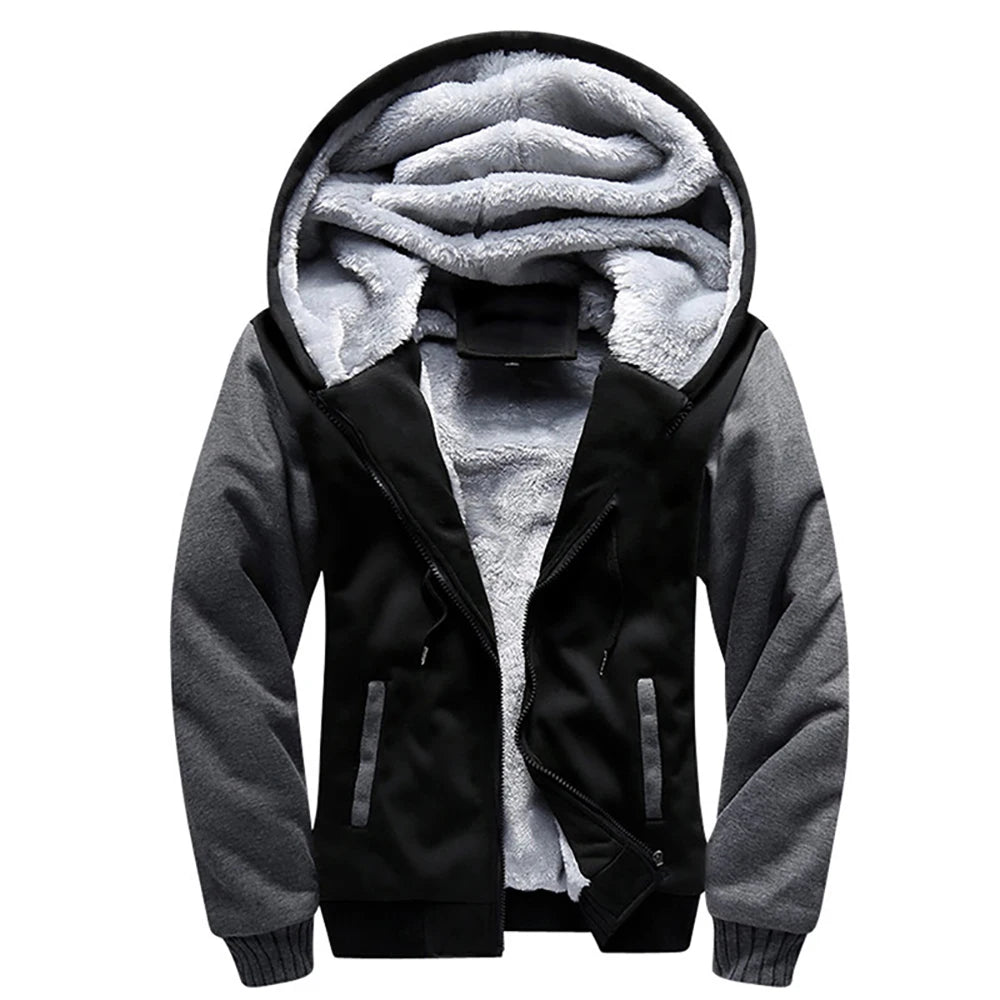 Chaqueta Gruesa con Forro Polar para Hombre, Capucha y Cremallera