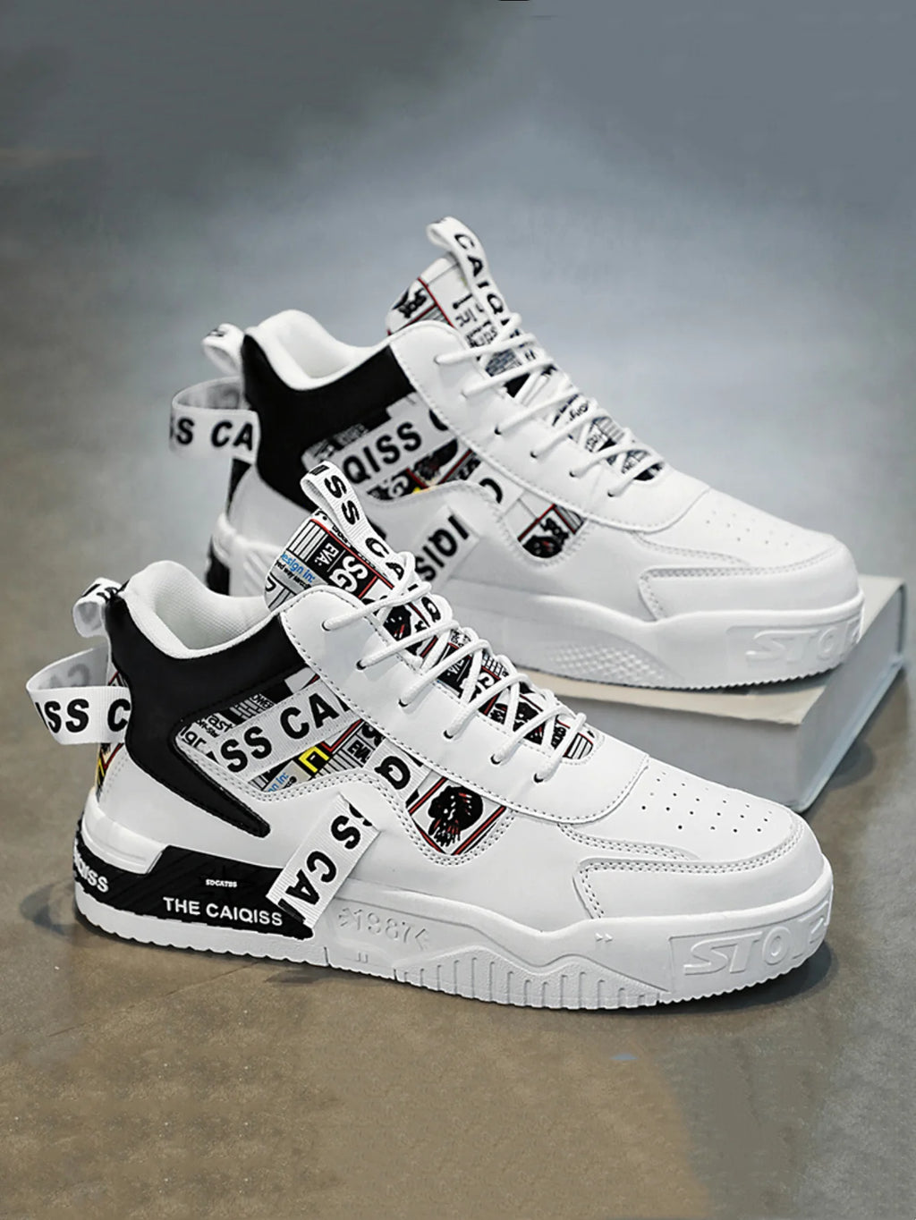 Zapatillas de plataforma con grafiti para hombre, estilo urbano, con cordones
