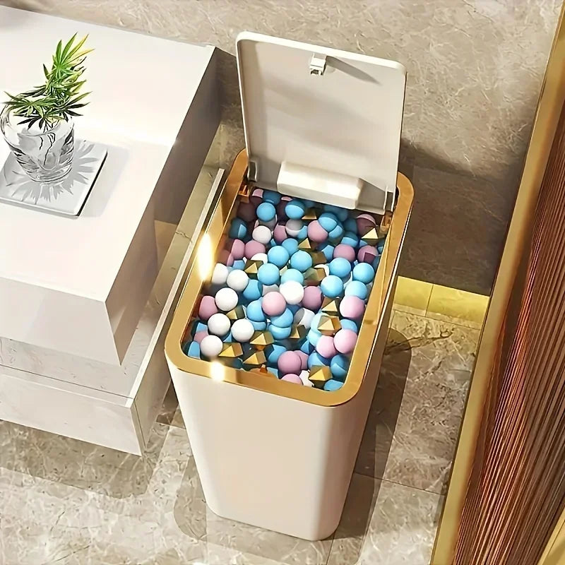 Cubo de basura a prueba de olores de 10L con diseño moderno de un solo toque, cubo de plástico duradero para baño, cocina, ahorro de espacio, a prueba de fugas 1