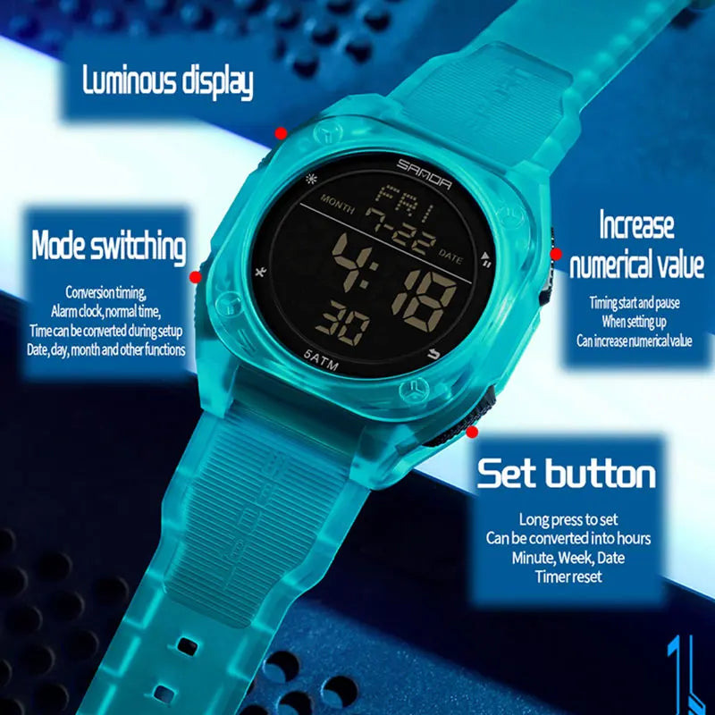 Reloj Digital SANDA 6272 para Estudiantes, Luminoso y Resistente al Agua