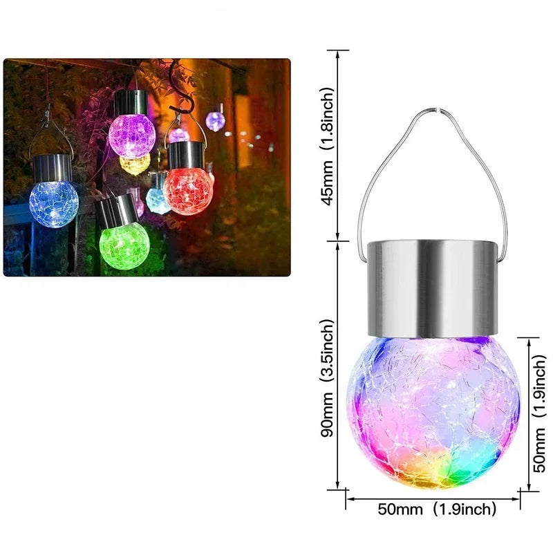 Lámpara LED Solar Colgante para Decoración de Jardín, Vidrio Agrietado, Impermeable para Exteriores