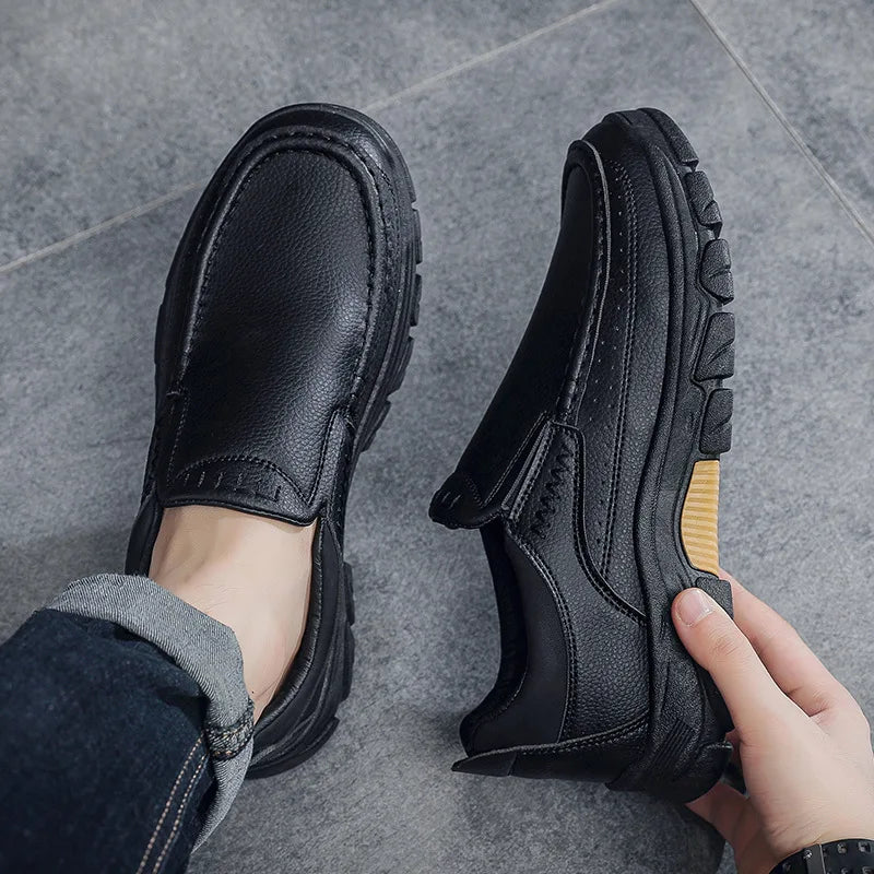 Nuevos zapatos informales para hombre de primavera y otoño, zapatos británicos para papá de mediana edad, zapatos de cuero de negocios a la moda