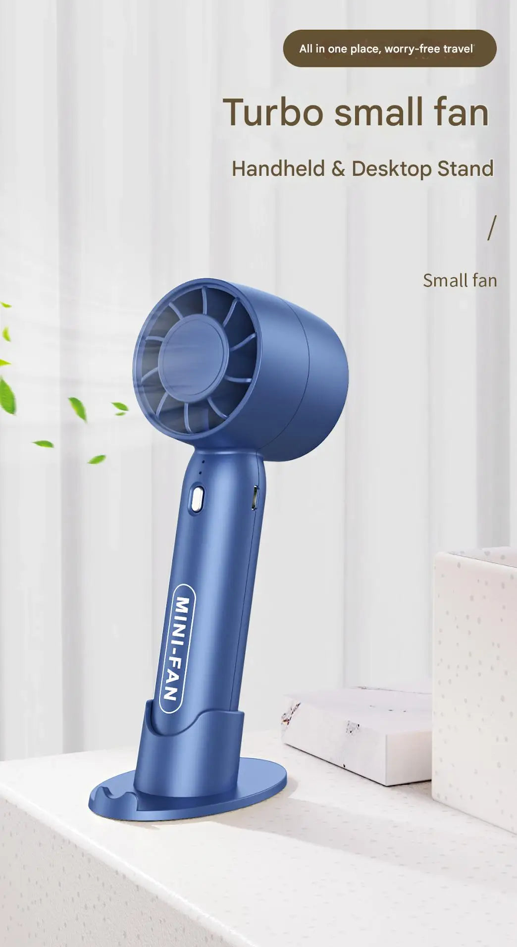 Turbo ventilador pequeño de mano con carga USB, mini soporte de escritorio ligero portátil para exteriores con batería de larga duración