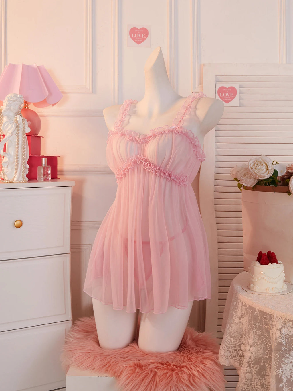 Vestido Babydoll Sexy para Mujer, Lencería Transparente con Tirantes