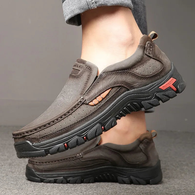 Mocasines de cuero genuino para hombre con suela gruesa antideslizante