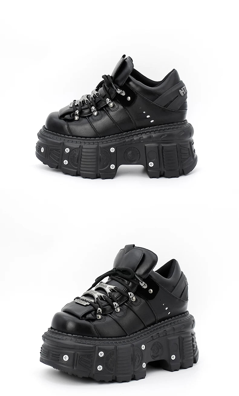 2026 nuevo estilo Punk zapatos de mujer con cordones altura del tacón 6CM zapatos de plataforma mujer gótico tobillo Rock botas decoración de Metal zapatillas de deporte para mujer