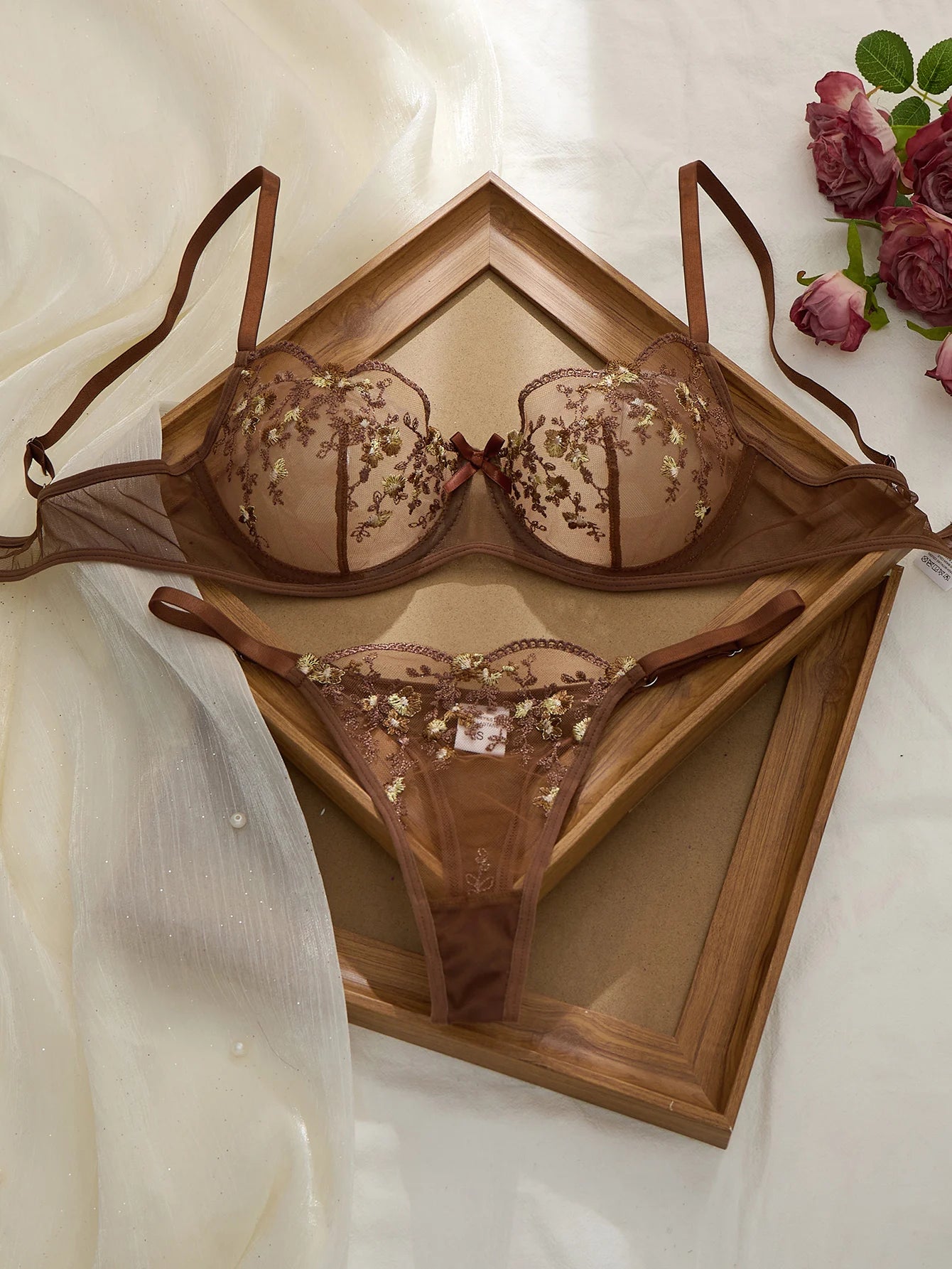 Conjunto de Sujetador y Bragas Ultrafino con Estampado Floral para Mujer