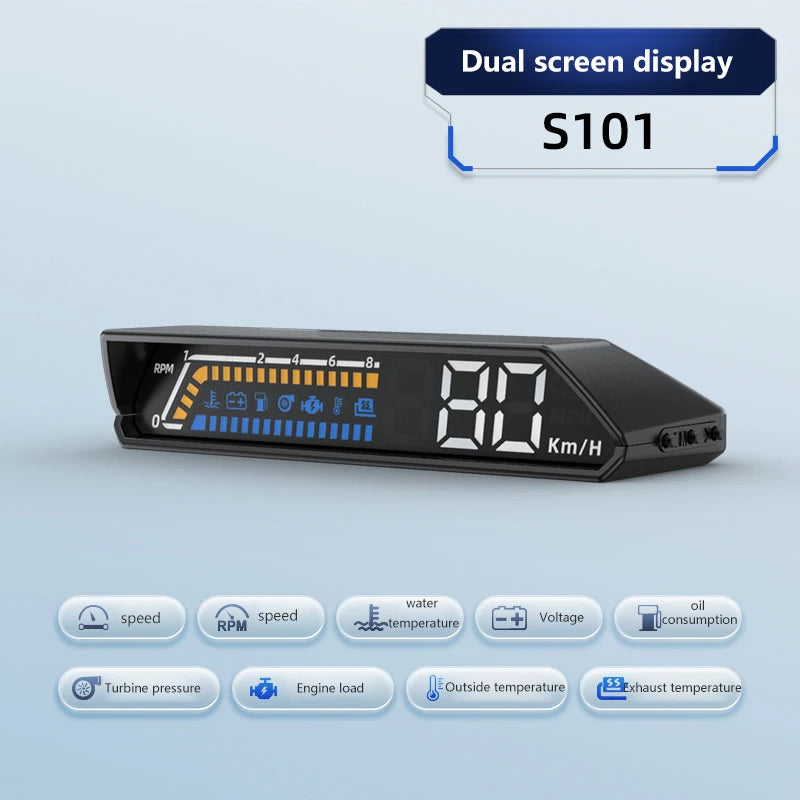 Velocímetro Digital de doble pantalla para coche, velocímetro de conducción HUD ODB, proyector de parabrisas, pantalla frontal de voltaje para vehículos de camión