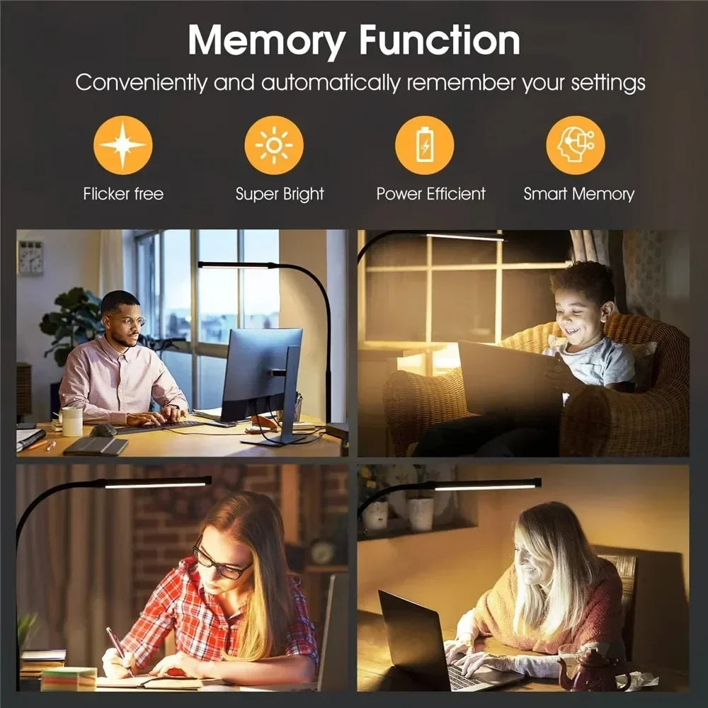 Lámpara de Escritorio LED de Doble Cabezal con Clip, Regulable, para Monitor de Computadora, Lámpara de Mesa para Arquitectos, para Oficina, Lectura