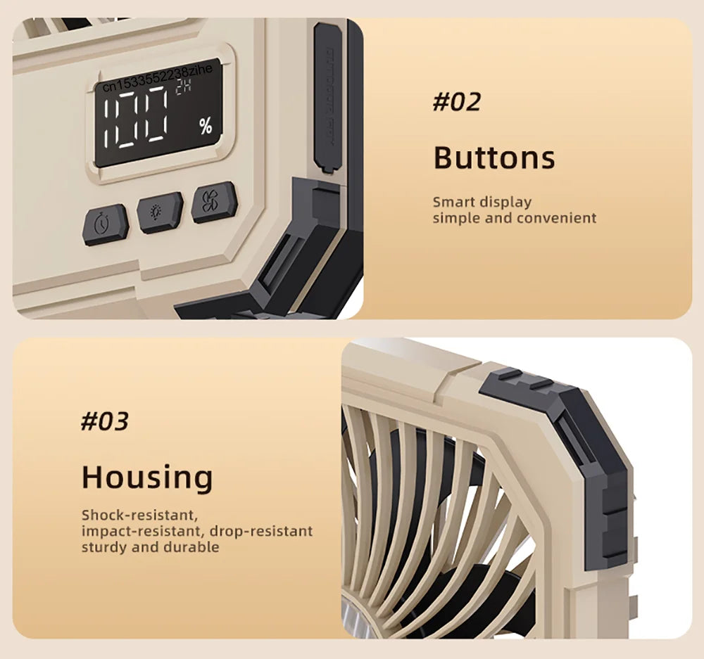 Ventilador de Techo para Acampar 20000mAh con Luz
