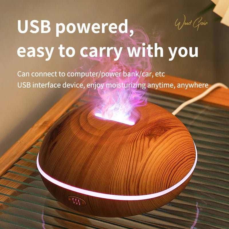 La llama del humidificador aromático puede agregar aceite esencial, pequeña máquina AromaRelax, humidificador de aire equipado con función de iluminación colorida