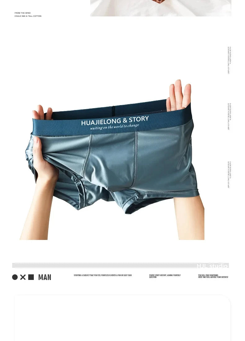 3 unids/pack de Boxers de lujo de seda de hielo tipo satén, calzoncillos de verano lisos y lisos para hombre, bragas con entrepierna de malla transpirable, ropa interior