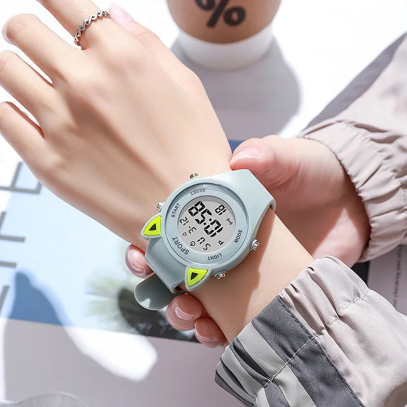 Reloj infantil con orejas de gato y pulsera, reloj digital impermeable, reloj deportivo electrónico LED para niñas, niños, estudiantes, regalo para niños