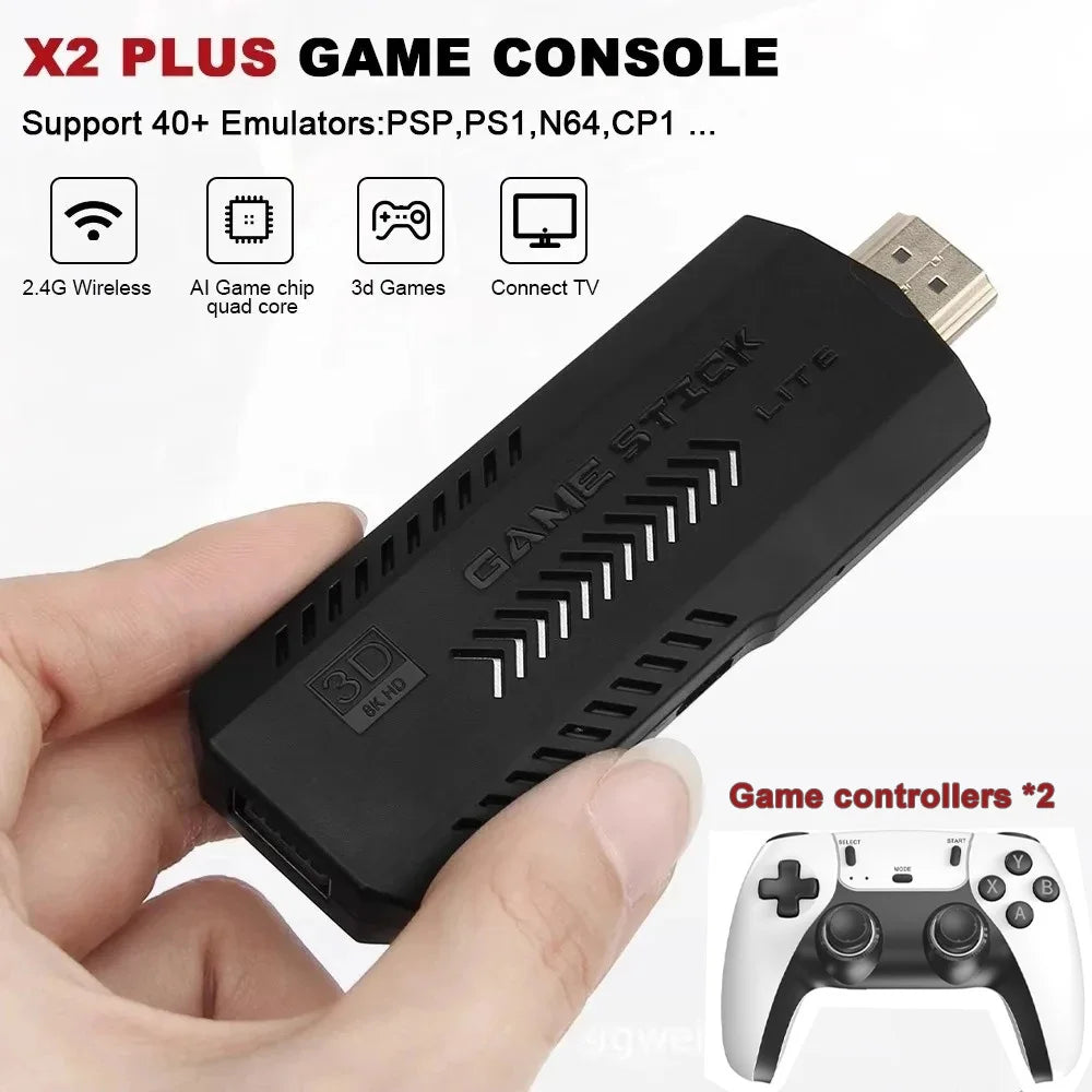 Consola de juegos retro X2PRO 4K Ultra HD, sistema de juegos arcade 3D, mando inalámbrico recargable, 2 jugadores, consola de juegos para TV doméstica compatible con HDMI, PSP, PS1, N64