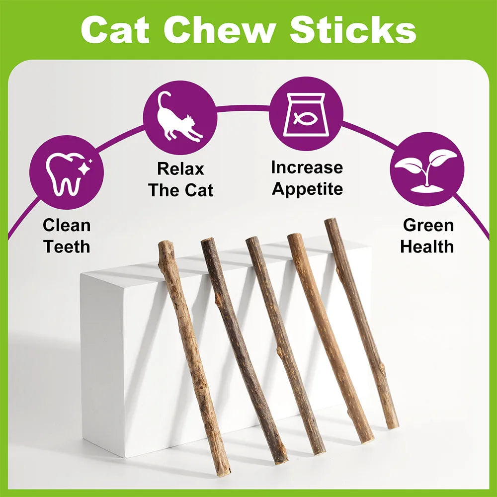 Silvervine palos para gatos, 10 Uds. De juguetes para gatitos, juguetes con hierba gatera, juguetes para masticar, palo de madera, juguetes para la dentición del gatito adecuados para gatos