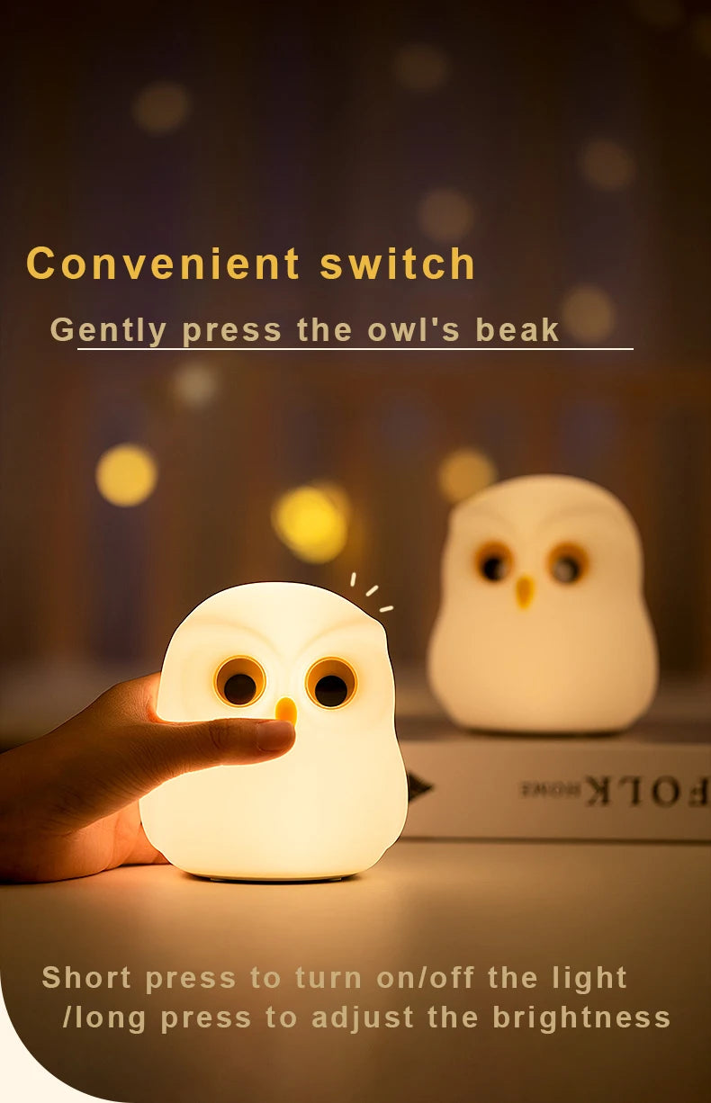 Luz nocturna de búho, bonita lámpara de noche de silicona, lámpara de ambiente RGB recargable, decoración de habitación, Animal divertido, regalo de luz nocturna para niños