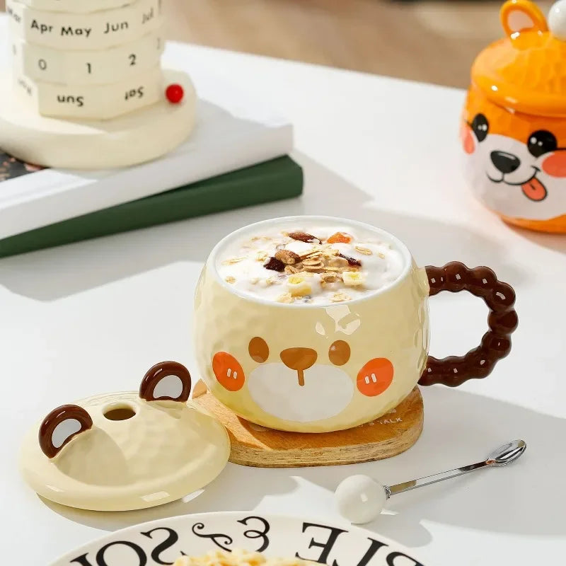 Taza de café de cerámica premium con tapa para hogar y oficina