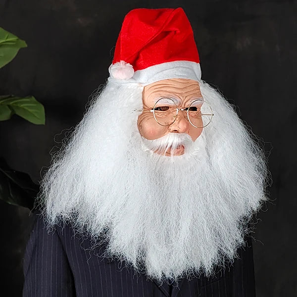 【Gafas + Máscara】Máscara popular de Papá Noel con barba, perfecta para bromas en fiestas, hecha de látex natural, detallada y realista, hecha a mano, pintada a mano, para juegos de rol, fiestas de disfraces