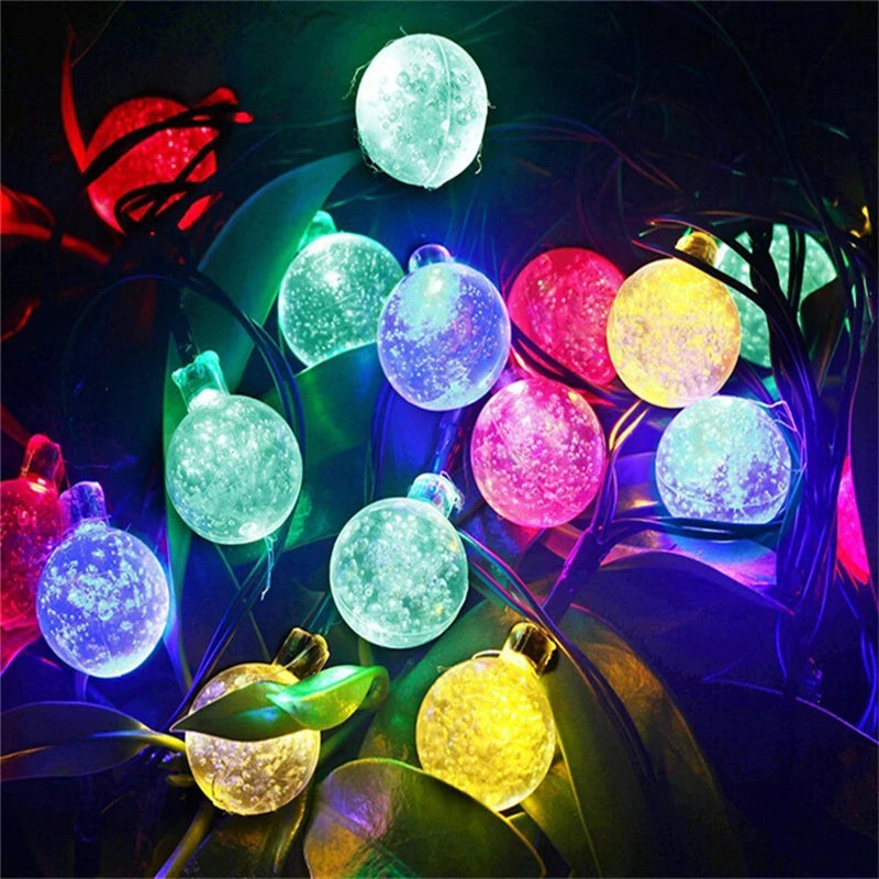 Guirnalda Solar LED para Jardín con Bolas de Cristal 10M