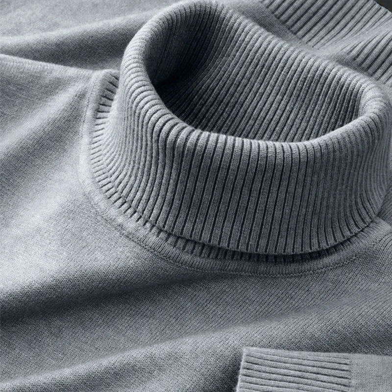 2025 nuevos suéteres de punto para hombre, jerseys transpirables de cuello alto de Color sólido, ropa de calle básica cálida para exteriores, Tops de negocios de otoño