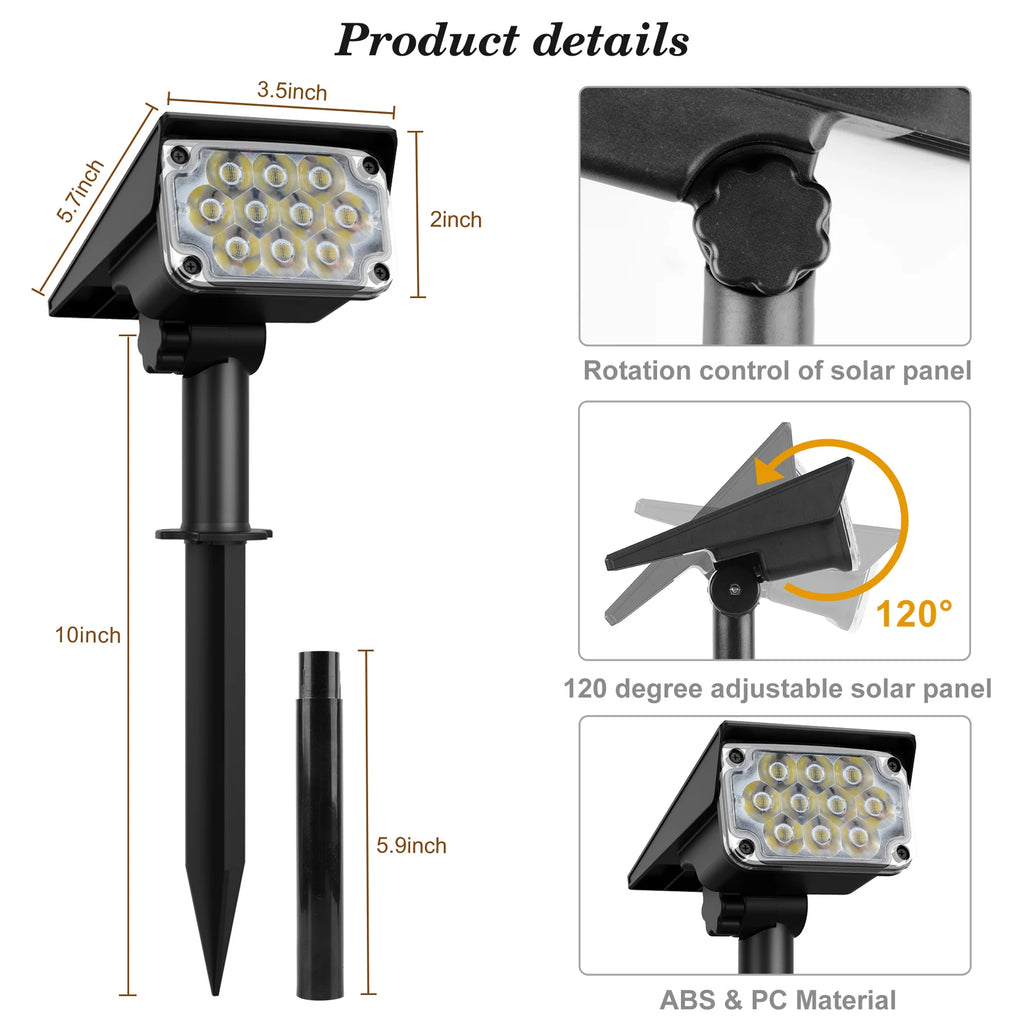 Foco Solar LED para Exteriores, Superbrillante con Temperatura Ajustable IP65