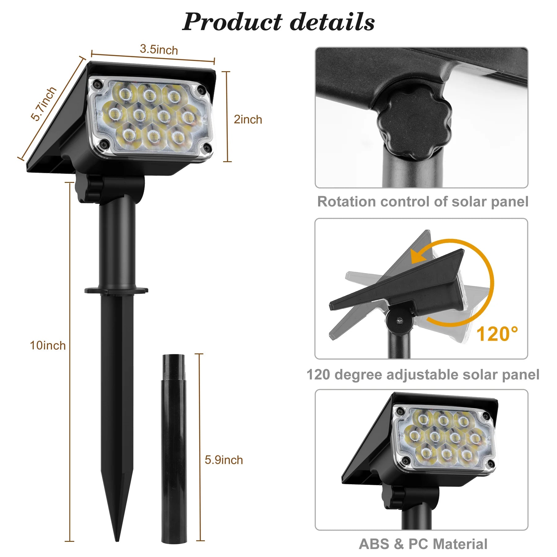 Foco Solar LED para Exteriores, Superbrillante con Temperatura Ajustable IP65